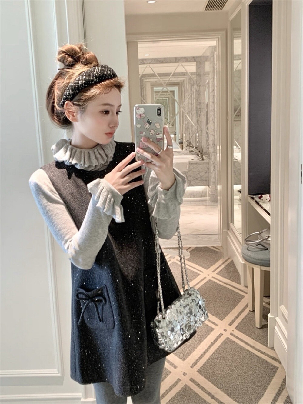 MAYA SHOP 5085# Set 2 pcs เสื้อแขนยาว ลาย polka dot + เดรสแขนกุด คอบัว งานซิปหลัง เนื้อผ้าดี มีซับใน งานสวย