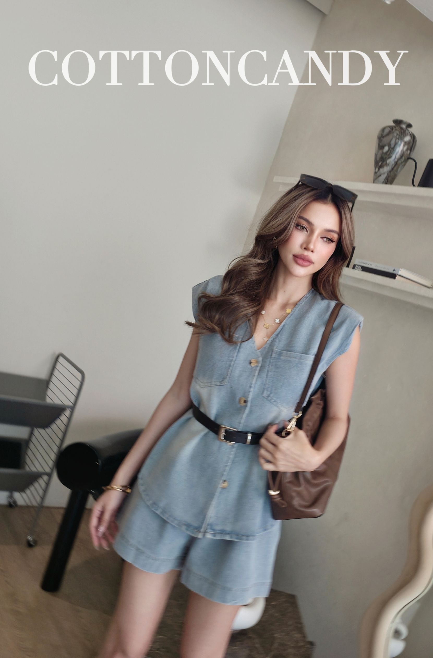 Luna jean korea set #0858 เซท ผ้ายีนส์ +เข็มขัด แพทเทิลสวย ใส่ดี ผ้าดี