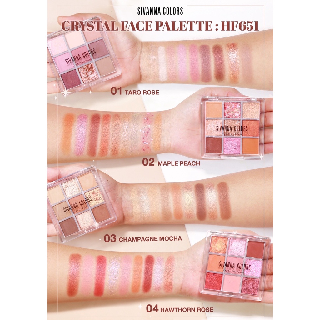 Sivanna Crystal Face Palette Eyeshadow HF651 พาเลท อายแชโดว์ ทาตา เนื้อแมท ชิมเมอร์ กลิตเตอร์