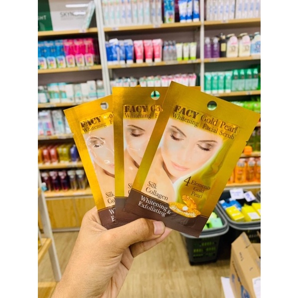 Facy Facial Mask & Scrub 10g ( 1ซอง ) มี 3 สูตร สาหร่ายทะเล, มะพร้าว, ทองคำ เฟซี่ มาส์ก+ สครับ