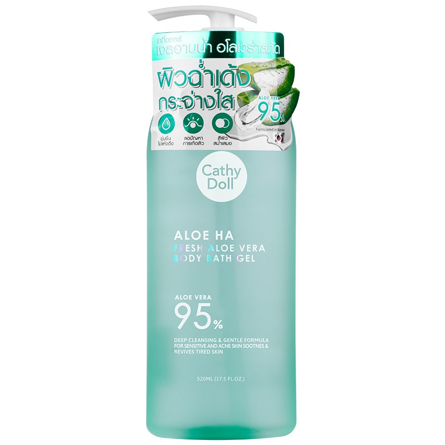CATHY DOLL Aloe Ha Fresh Aloe vera Body Bath Gel 520 ML เคที่ดอลล์ เจลอาบน้ำ ฮโรเวล่า สกัด