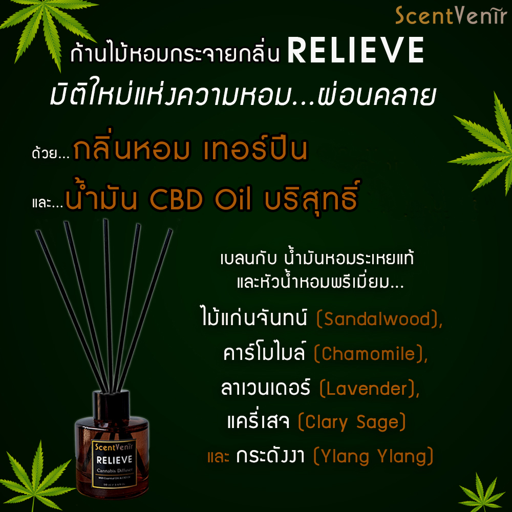 ก้านไม้หอม ไม้หวายกระจายกลิ่น ปรับอากาศ กลิ่น กัญชา Cannabis Reed Diffuser ผสม น้ำมัน CBD Oil ใช้ได้นาน 1-2 เดือน