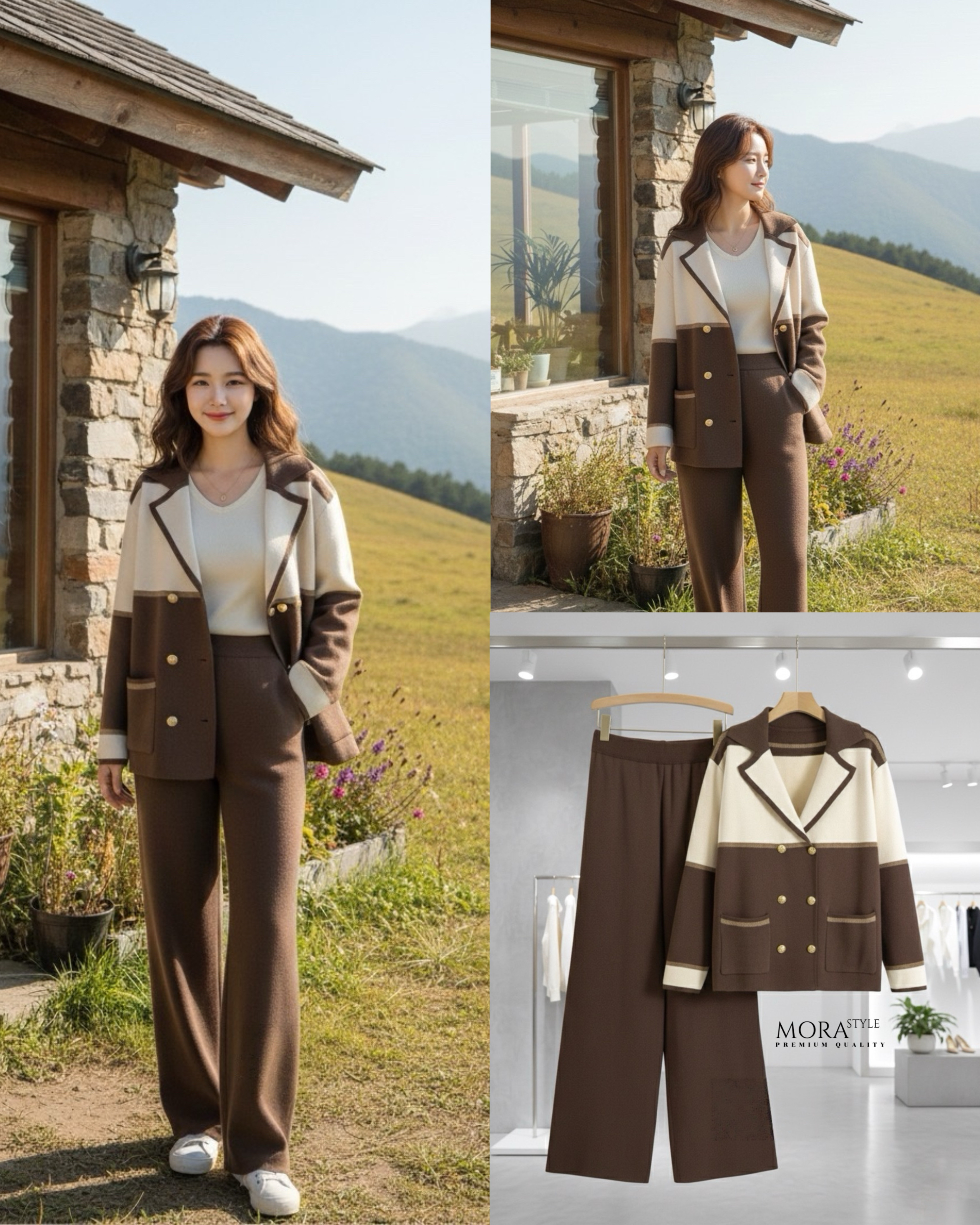 เซ็ตไหมพรม 2 ชิ้น เสื้อแขนยาวทูโทนแต่งกระดุมด้านหน้า มาพร้อมกับกางเกงขายาว ผ้าใส่สบายไม่ร้อน ใส่เที่ยวใส่ออกงานได้ เป็นอีกรุ่นที่ต้องมีติดตู้นะคะ