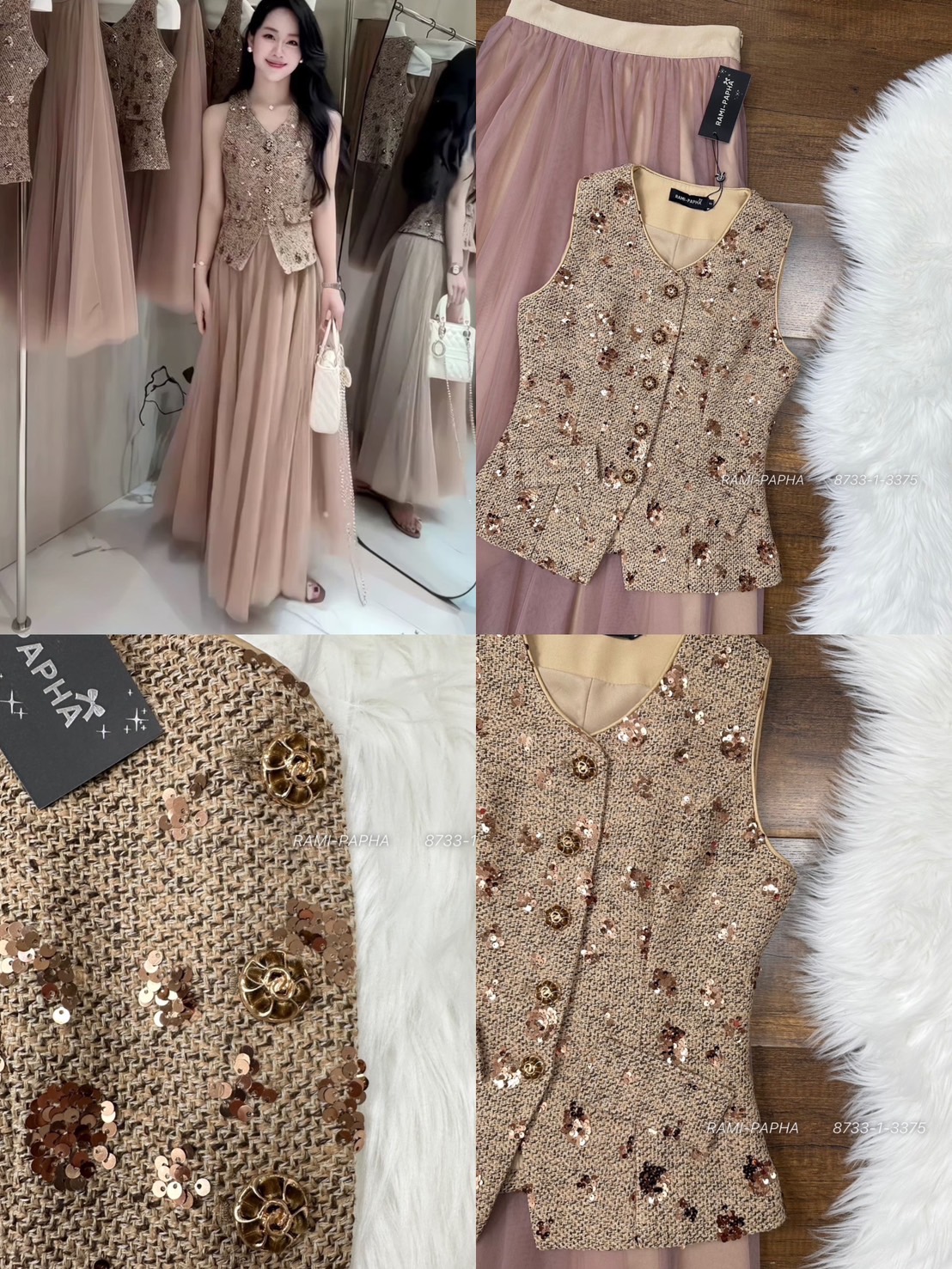 Label :: RAMI-PAPHA(รมิปภา) เสื้อเนื้อผ้าทวีตสีสวยหรูโดดเด่น ดีเทลคือสวยผู้ดีมากแม่ กระดุมสวยหรูโดดเด่น ใช้งานได้จริง ซับในอย่างดีทั้งตัว(กระเป๋าแต่งเพื่อสวยงาม) +++มาพร้อมกระโปรงยาวผ้ามุ้งซ้อนหล่ยชั้น สวยฟุ้งฟูๆอลังกาลมากแม่ ซับในหนาอย่างดี ซิปข้างขวามือ