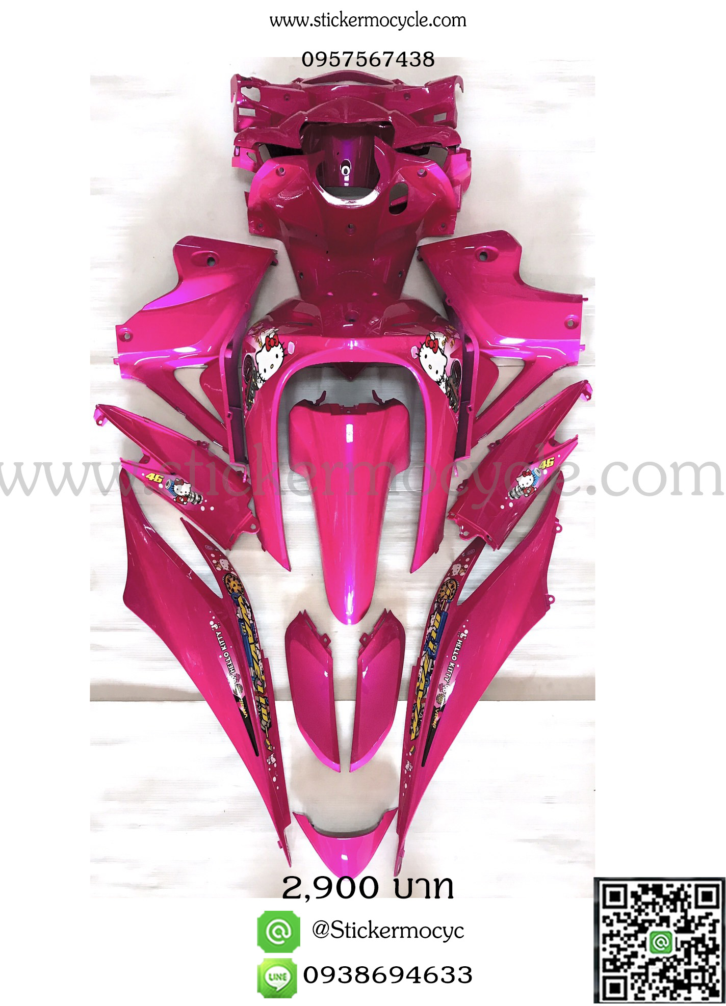ชุดสี Wave110 i ติดสติ๊กเกอร์ลายการ์ตูนคิตตี้ สีชมพู(จำนวน15ชิ้นเต็มคัน)