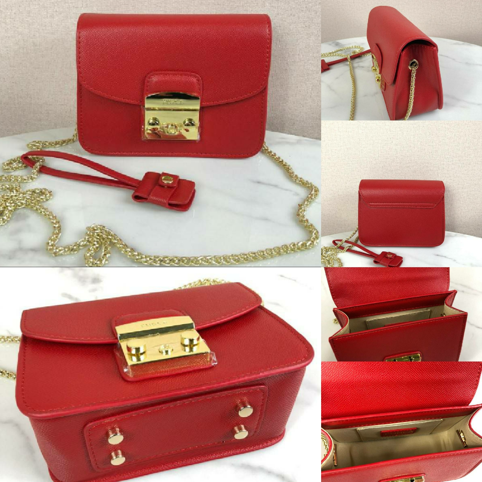 กระเป๋าไฮโซแบรนด์เนมอิตาลี Furla สีแดงสายโซ่สีทอง
