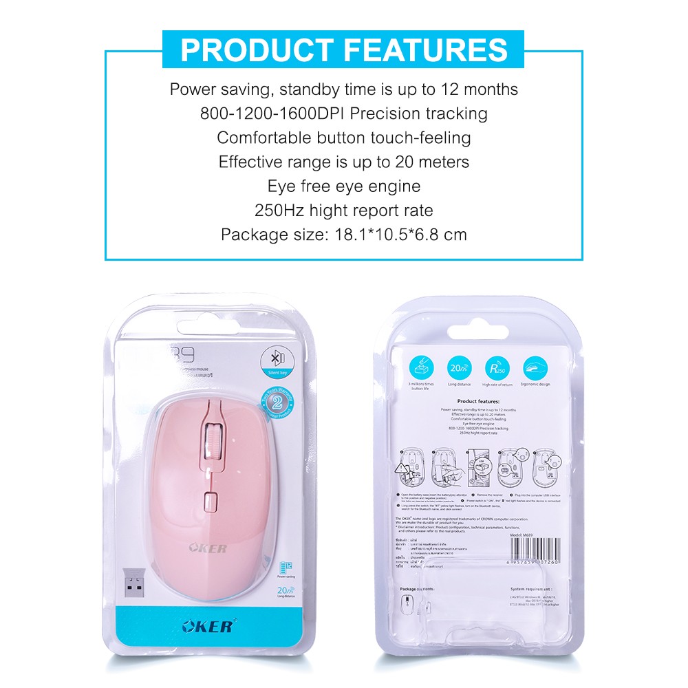 M689 OKER BLUETOOTH & 2.4G DOUBLE CHANNELS WIRELESS MOUSE MO-OK-WL-689XX