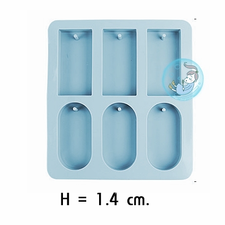 Aromatheraphy silicone mold BR6015 : พิมพ์ เทียนร้อยเชือก สี่เหลี่ยม และ วงรี 2แบบ 6 หลุม น้ำหนักเทียน 25-30 กรัม(g)