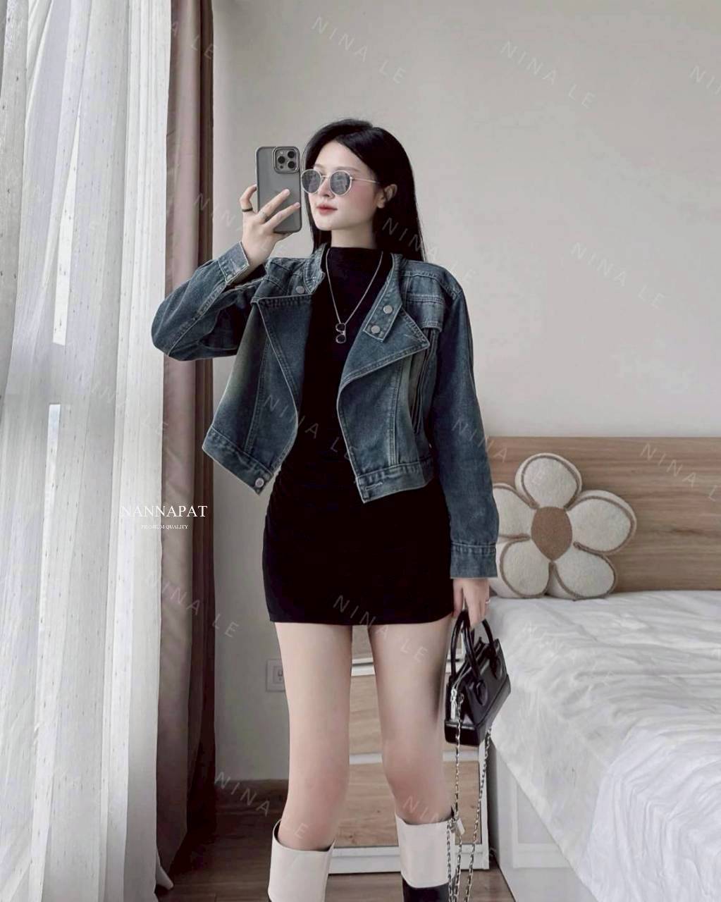 SET เสื้อยีนส์แท้ฟอก + เดรสผ้ายืดนุ่ม เข้ารูปเก็บทรงสวย จีบย้นด้านข้างเก๋ไก๋