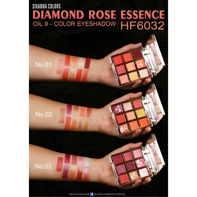 Sivanna Colors Diamond Rose Essence Oil 9-Color Eyeshadow HF6032 ซีเวียน่า พาเลททาตา 9 สี