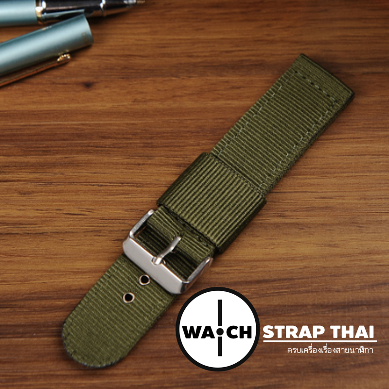 สายนาฬิกา สายนาฬิกาผ้าไนลอน Green Nylon Watch Strap สีเขียว มีขนาด 20 , 22 mm