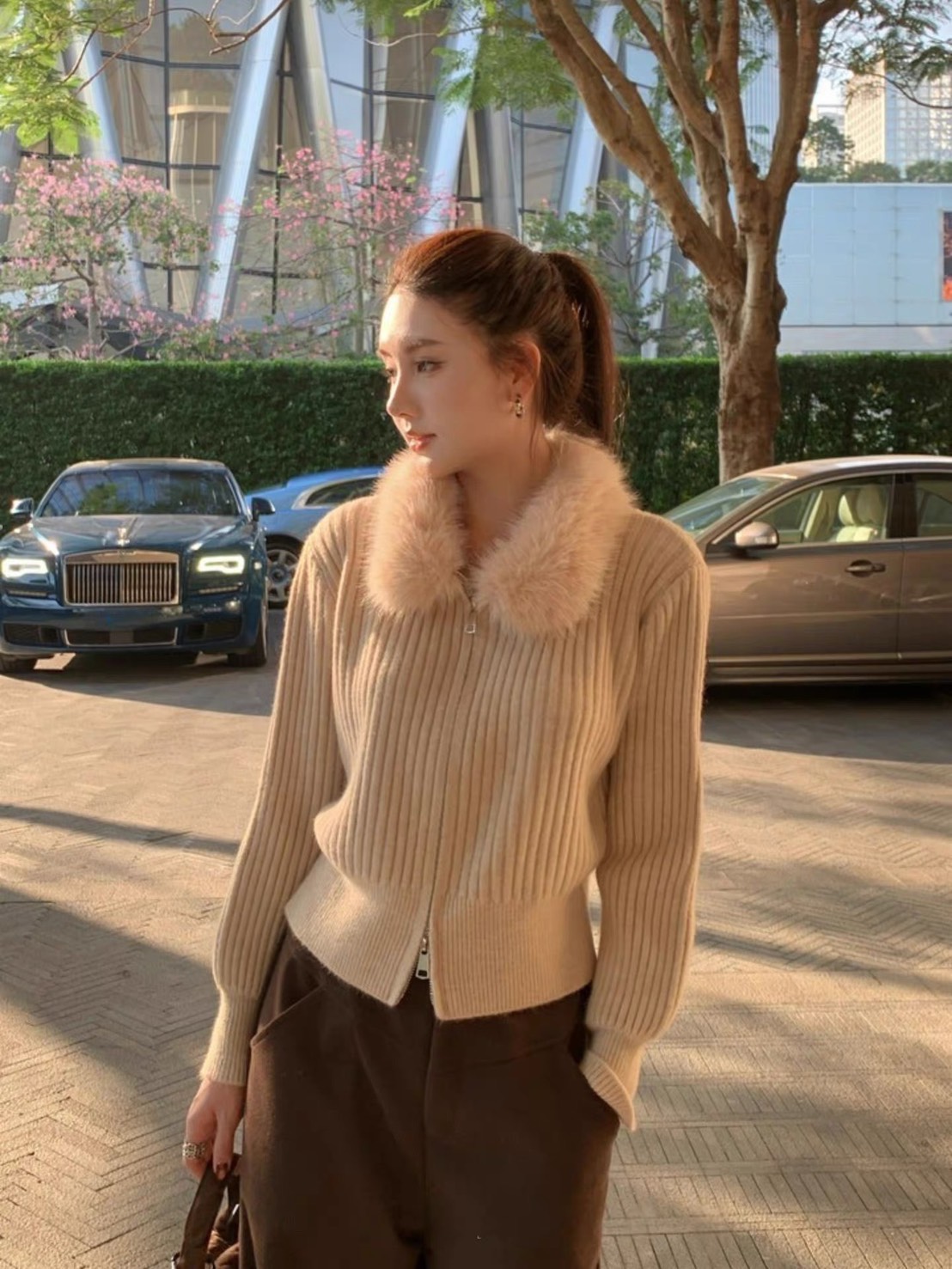 เสื้อสเวตเตอร์ขนสัตว์คอปกฟู ซิปคู่เก๋ไก๋และสวมใส่สบาย