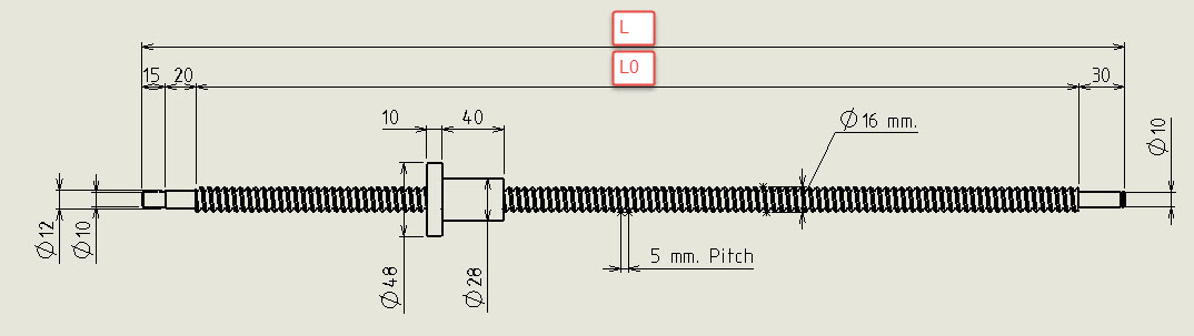 Ball Screw X-Axis + Nut Model SFU1605 L650 mm + End Machine