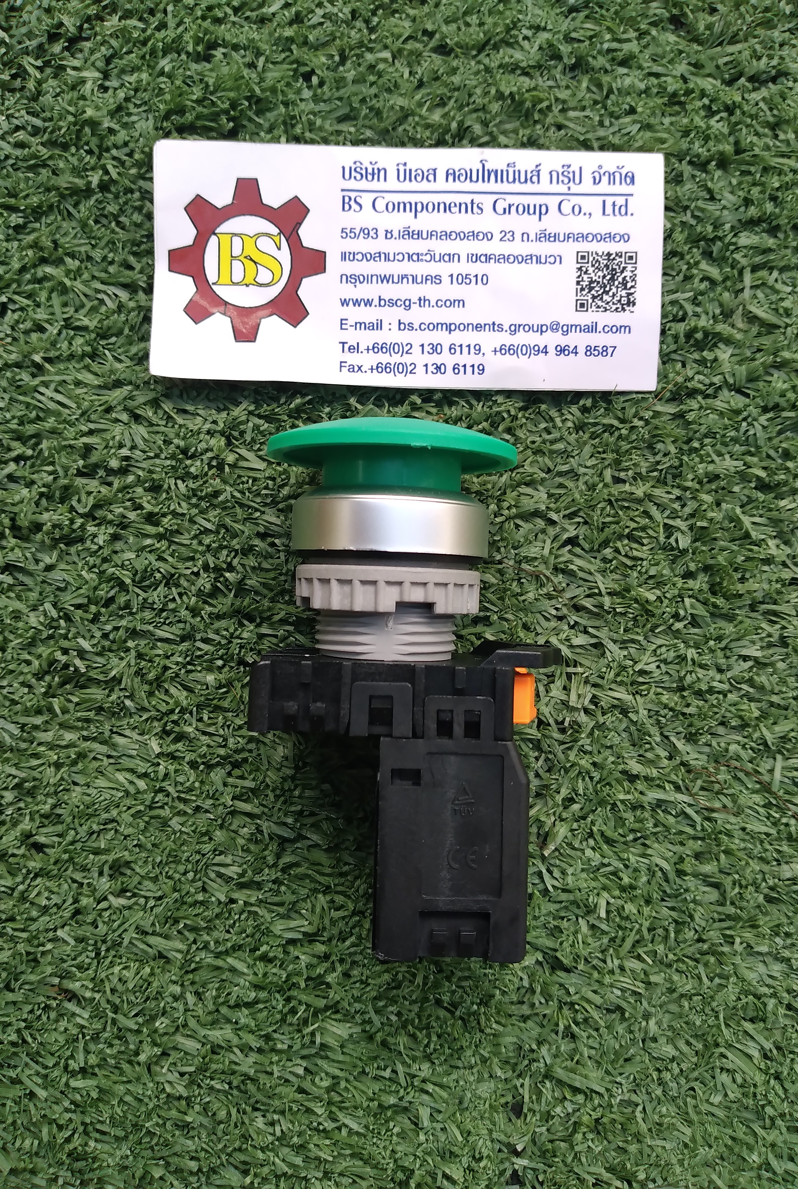 TEND : สวิตช์กดหัวเห็ด 25mm. 1NO+1NC สีเขียว