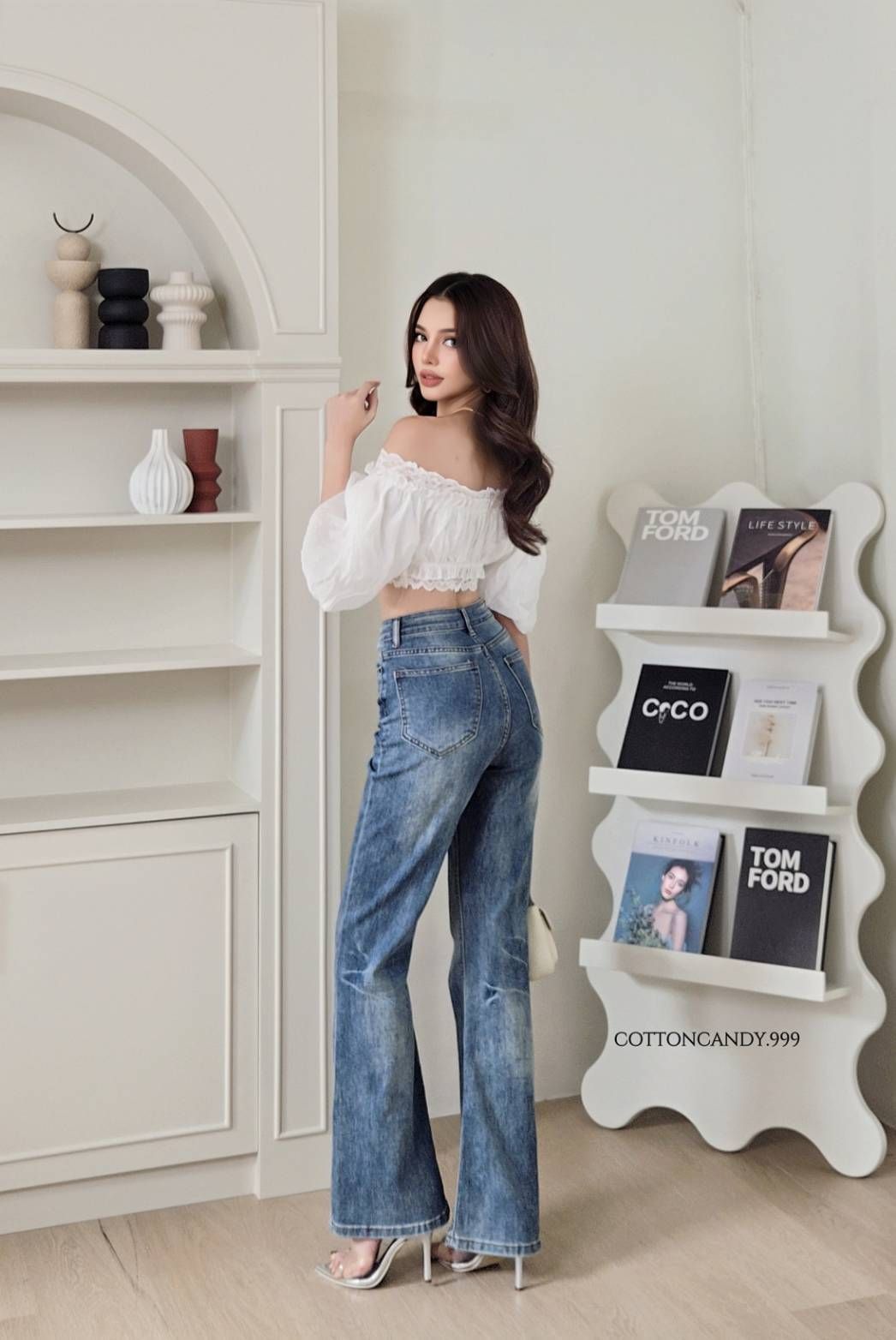 กางเกง ยีนส์รุ่นล่าสุดขาม้าเล็ก ทรงสวย COTTONCANDY ผ้ายีนส์เกรดพรีเมี่ยม เนื้อผ้ามีความยืดหยุ่นเล็กน้อย