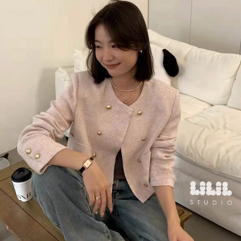 เบลเซอร์ลินิน Korea style กระดุมทองคู่ กระเป๋าหน้าซับในผ้าลื่น ทรงสวยcuttingเนี้ยบ พร้อมส่งค่ะ