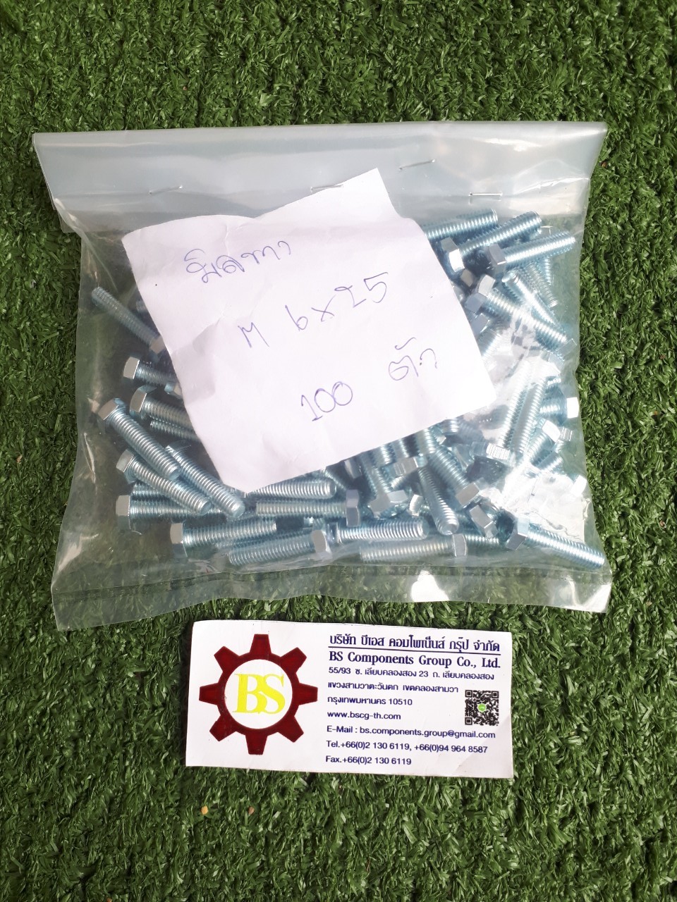 สกรูหัวเหลี่ยมชุบขาว M6x25mm.