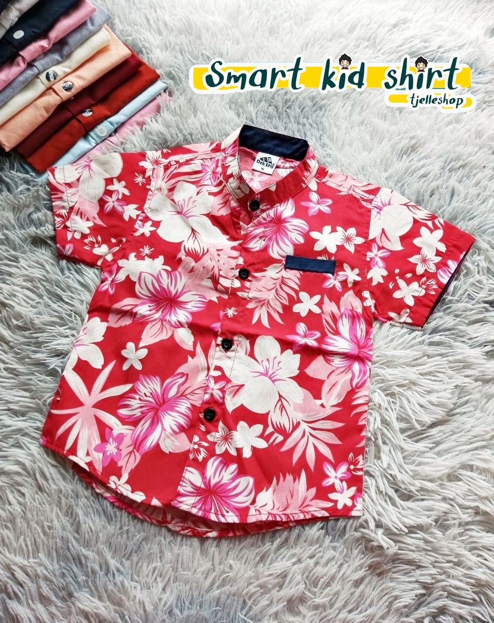 เสื้อเชิ้ตเด็ก แขนสั้น คอปก ลายดอก