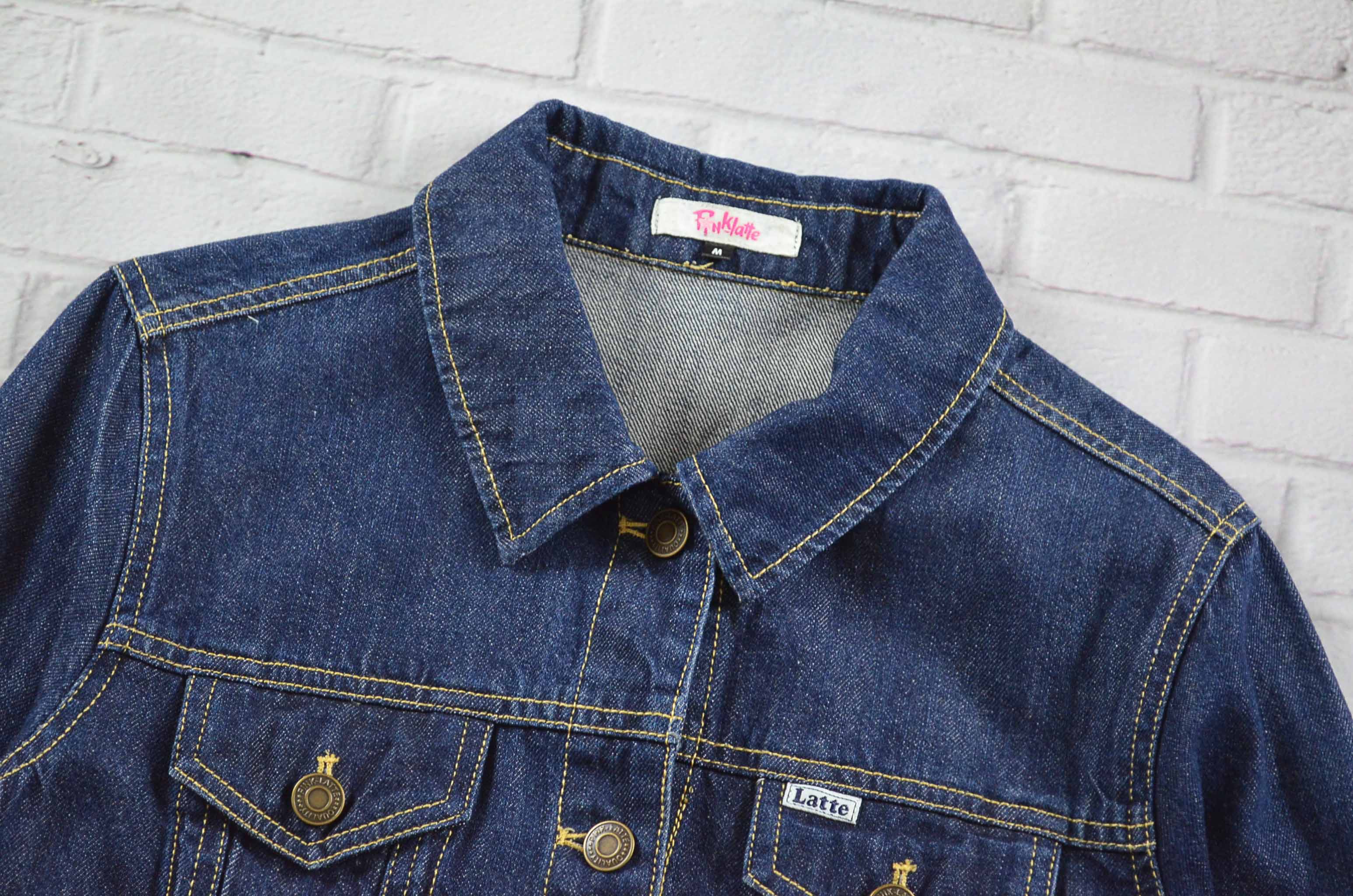 Latte อกจริง37' (M) เสื้อแจ็คเก็ตยีนส์ เสื้อยีนส์แขนยาวหญิงชาย สีเข้ม เนื้อผ้าดีไม่หนา ใส่สบายมีเป๋าข้างเป๋าใน ปักข้างหลัง
