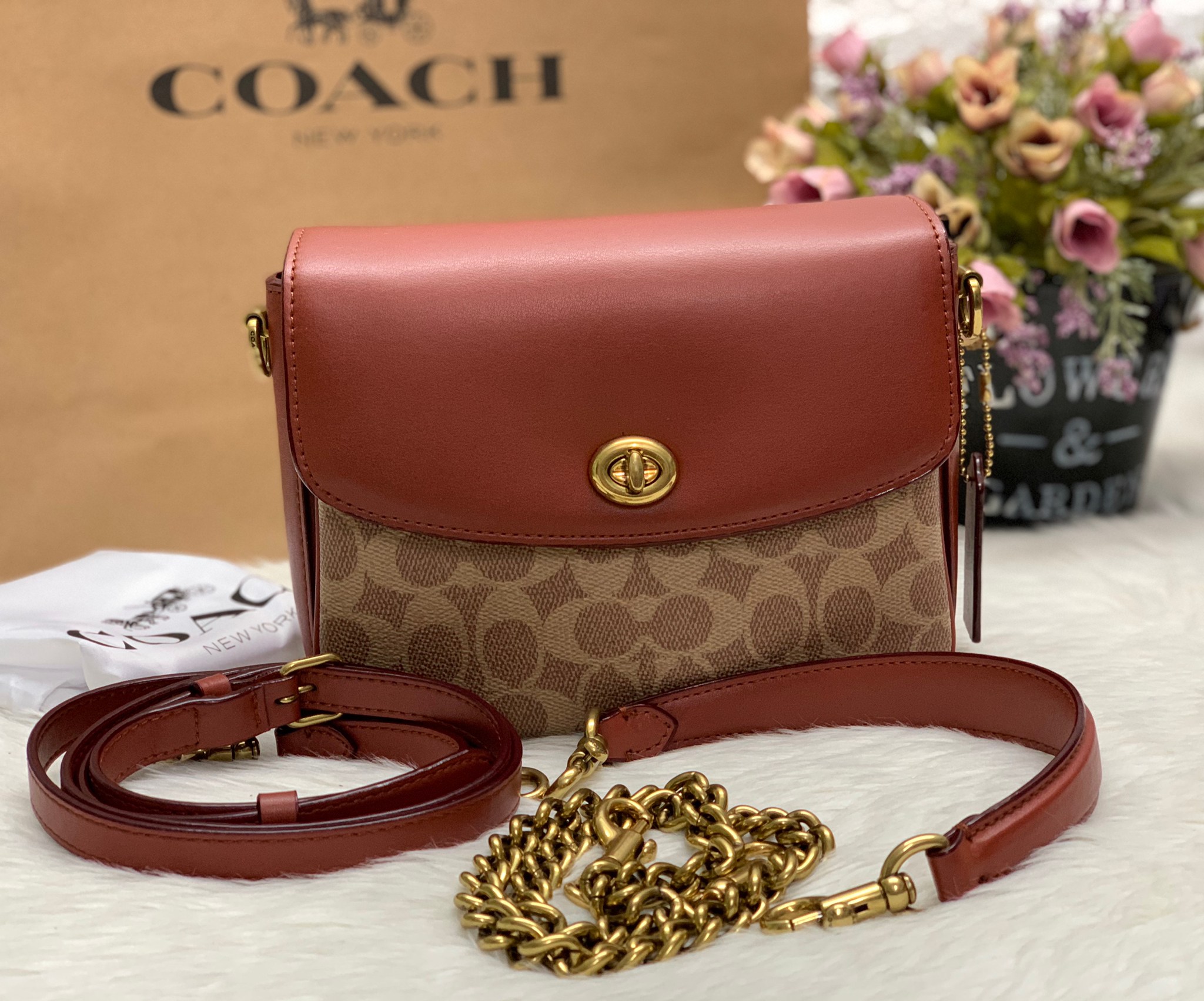 กระเป๋าสะพายแบรนด์เนมโค้ชสีน้ำตาลลายC COACH CASSIE CROSSBODY 19 IN SIGNATURE BAG ((89089))