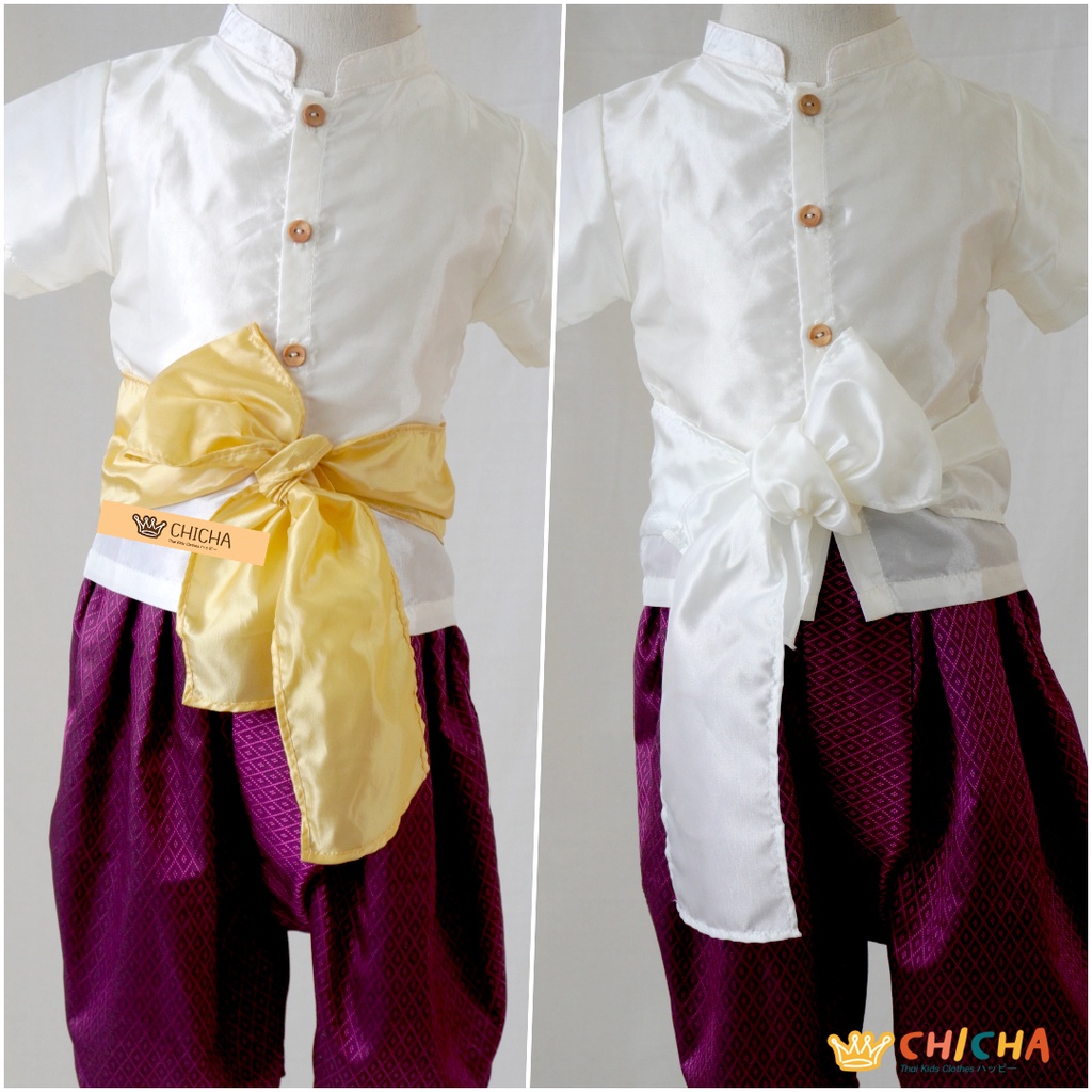 🎈 ผ้าคาดเอวเด็ก ผ้าพาดบ่า 10x145 cm. เนื้อผ้าเงา ใส่ไปงาน งานโรงเรียน งานแต่งงาน ชุดไทยเด็ก LOOM