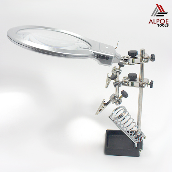 แว่นขยายตั้งโต๊ะ พร้อมแขนจับ มีไฟ รุ่น MG16129-B ถอดประกอบได้ ปรับระดับได้