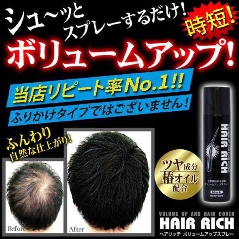 Moritomo Hair Rich Volume Up Spray 150 g สเปรย์เคลือบเส้นผม ปกปิดผมขาว ผมดูหนาขึ้นทันที กันน้ำ สเปรย์ผมดกดำ