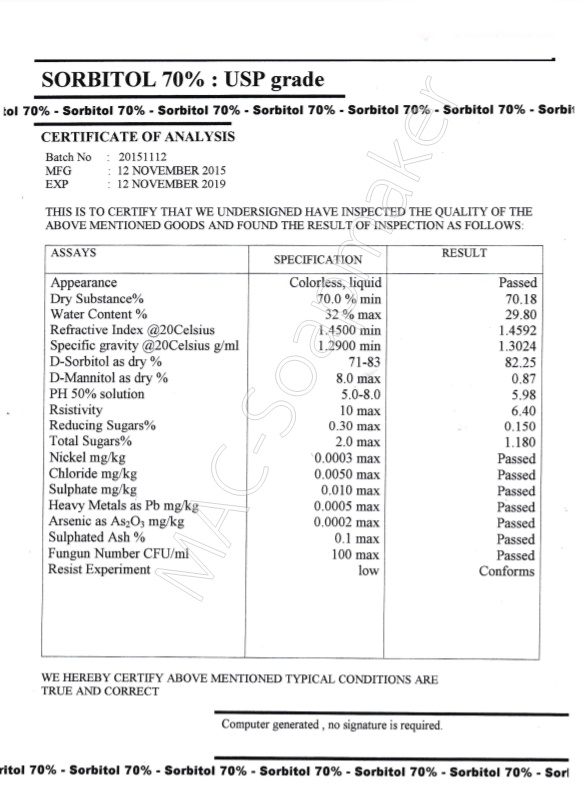 SORBITOL 70 % ซอร์บิทอล