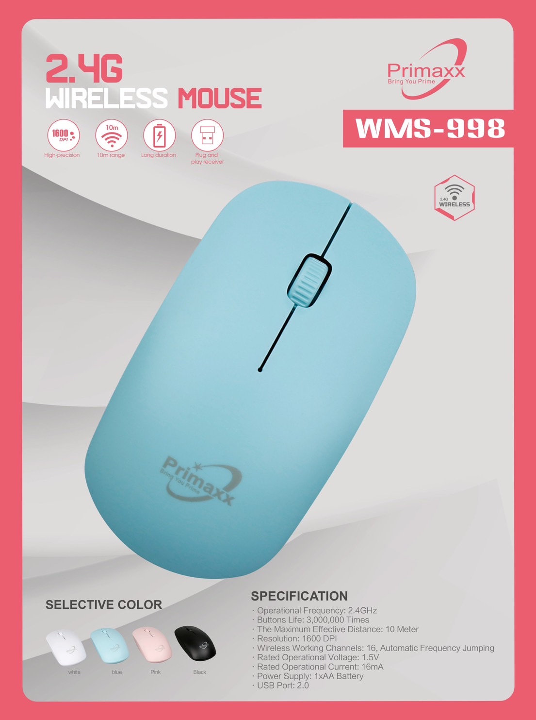 PRIMAXX MOUSE PRIMAXX คละสี แบบไร้สาย WMS-990 SKU-02825
