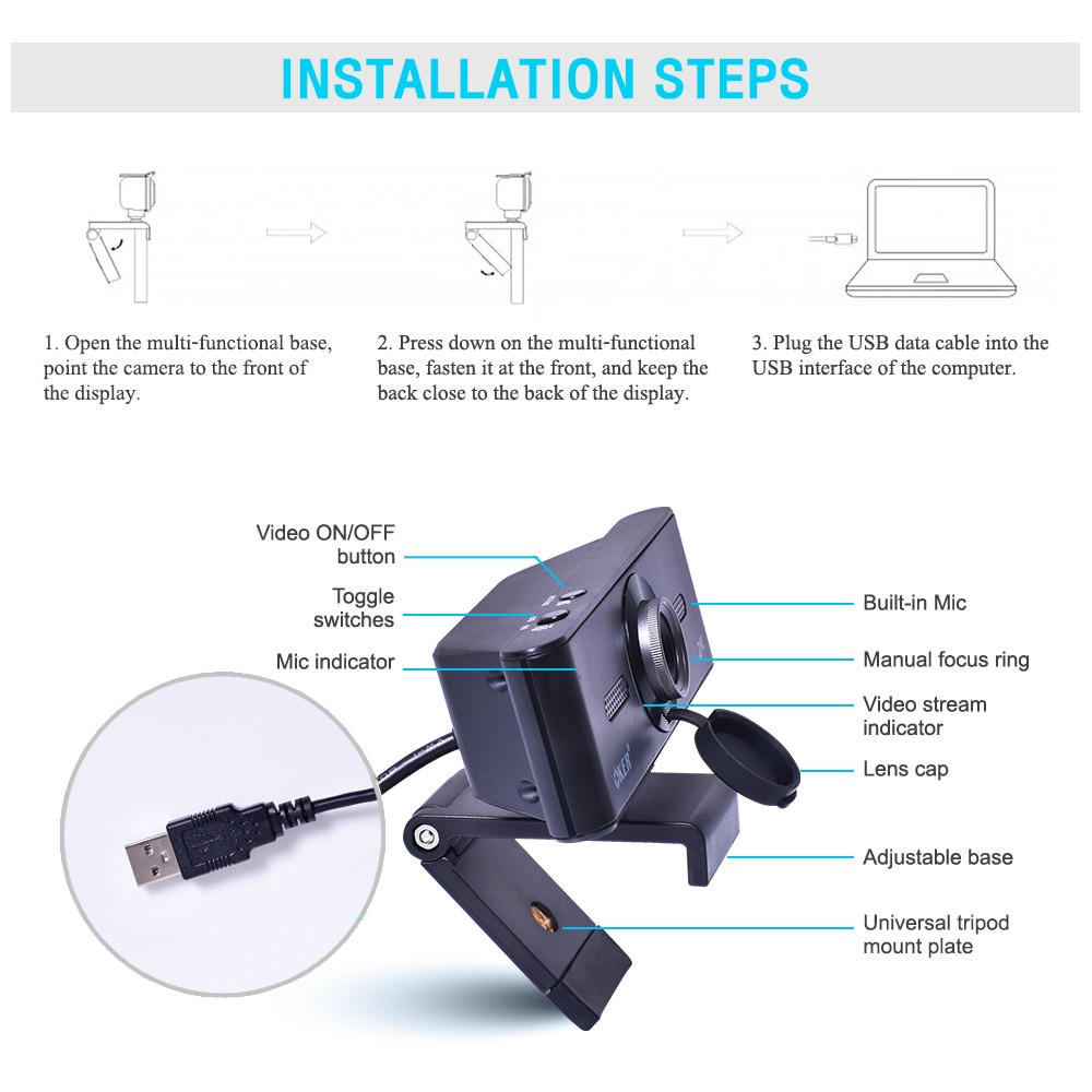 HD-89-2K OKER WEBCAM FULL 1080P/720P 60fps SKU-02926