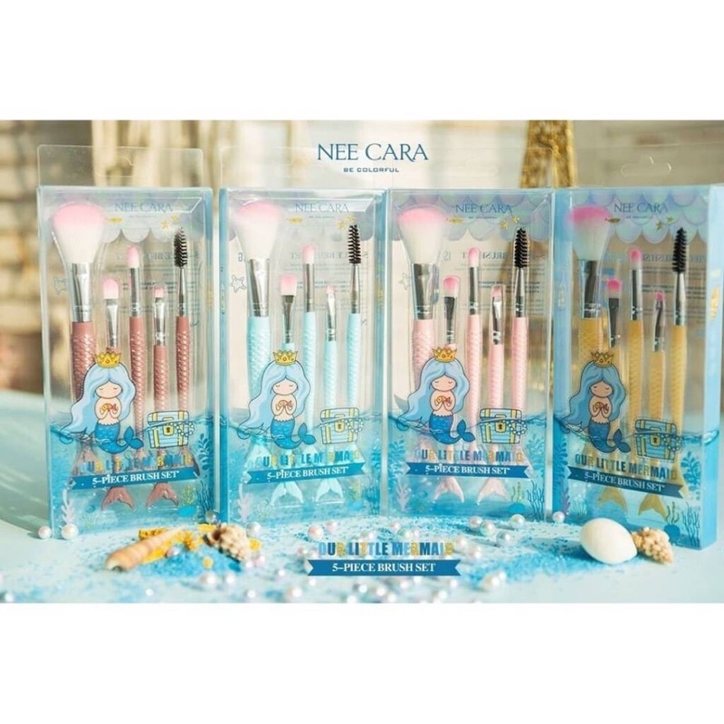 Nee Cara Our Little MerMair 5-Piece Brush Set #N688 แปรงแต่งหน้าเซ็ตชุดแปรงแต่งหน้า แพ็คเกจแปรงหางปลา 5 ชิ้น