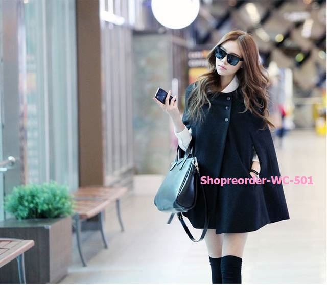 เสื้อคลุมกันหนาวตัวยาวผ้าขนสัตว์ ใช้คลุมไหล่เก๋ๆเหมาะสำหรับ Spring และ Autumn