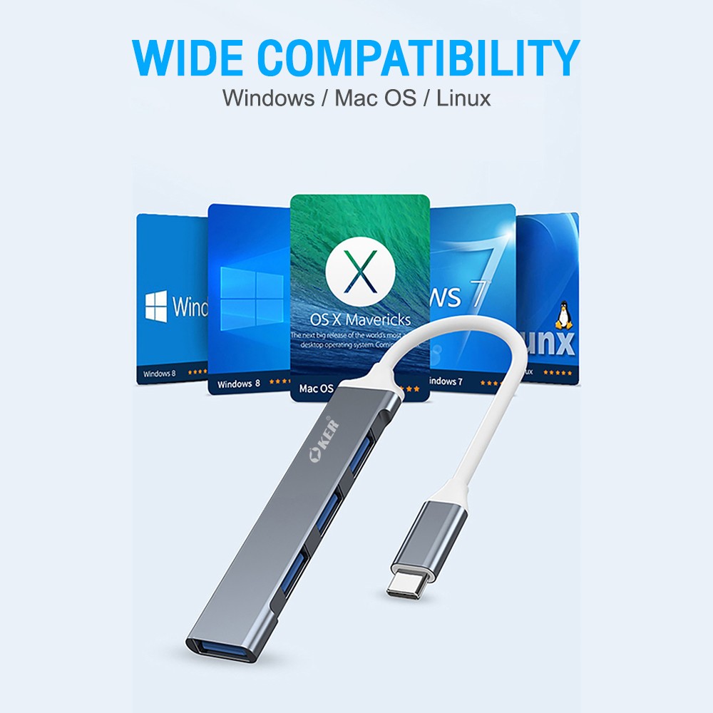 H-347 OKER TYPE-C TO USB3.0 HUB 4PORT HB-4P-OK-347BK