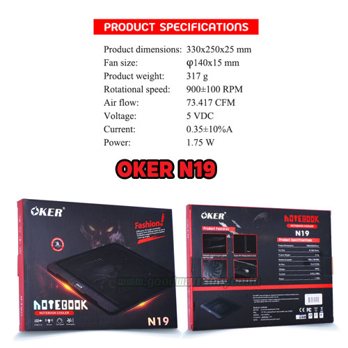 N19 OKER Big FAN NOTEBOOK มีไฟ FA-OK-NB-N19BK