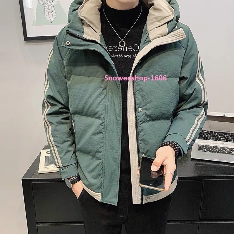 เสื้อกันหนาวผู้ชายมีฮู้ดทรงแจ็คเก็ตกันหนาวบุนวมผ้าฝ้ายผสมเส้นใยโพลีเอสเตอร์เคลือบสารสะท้อนหยดน้ำ กันหนาวติดลบ กันลม กันหิมะได้ดี มาพร้อม 2 เฉดสี