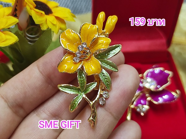 เข็มกลัดดอกกล้วยไม้ พร้อมกล่องกำมะหยี่สีแดง FB002 ชิ้น