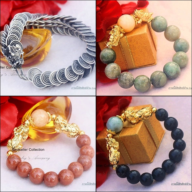 เครื่องประดับมงคล สร้อยข้อมือปี่เซียะหินหยกพม่าแท้ มีหลายแบบ
