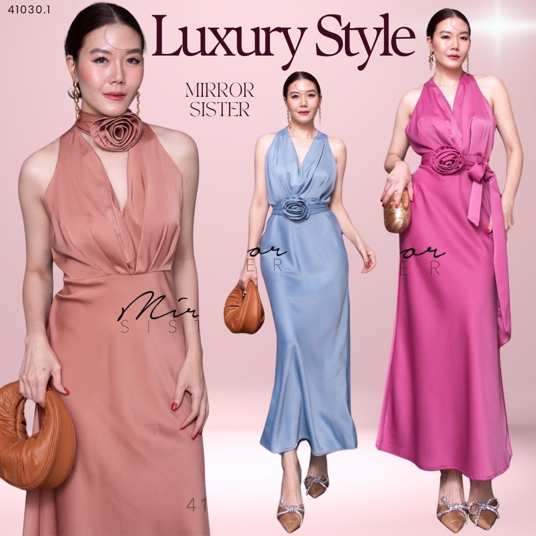 MiRRoRSiSTER's LaBaRiS DReSS•• เดรสแขนกุดทรงสวยหรู ช่วงบนแต่งจับจีบสวยเก๋คอวี มาพร้อมสายดอกกุหลาบผูกเอวหรือผูกคอได้ตามสไตล์ ช่วงล่างกระโปรงทรงAสวยมาก เนื้อผ้าซาตินดีงามสวยหรูพรีเมี่ยม ใครใส่ก็โก้เก๋ Recommendเลยงานนี้ต้อง