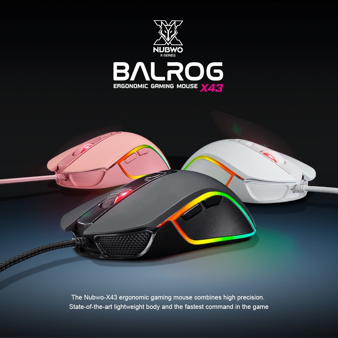 X43 Nubwo BALROG Ergonomic Gaming Macro Mouse เมาส์มาโคร RGB เมาส์เกมมิ่ง SKU-02537
