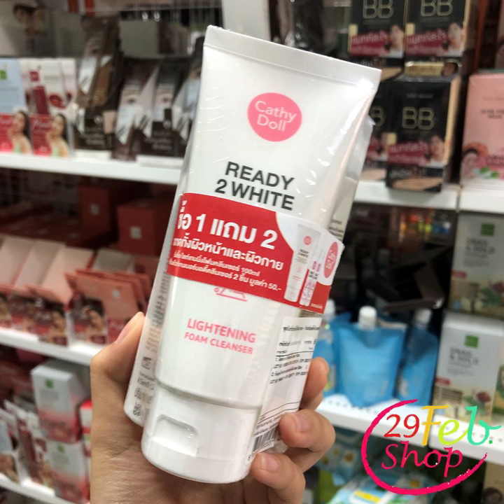 Cathy Doll Ready 2 White Lightening Foam 100ml + One Day Body Cleanser 85ml 2pcs. โฟมเนื้อนุ่ม + ครีมอาบน้ำ เคที่ดอลล์