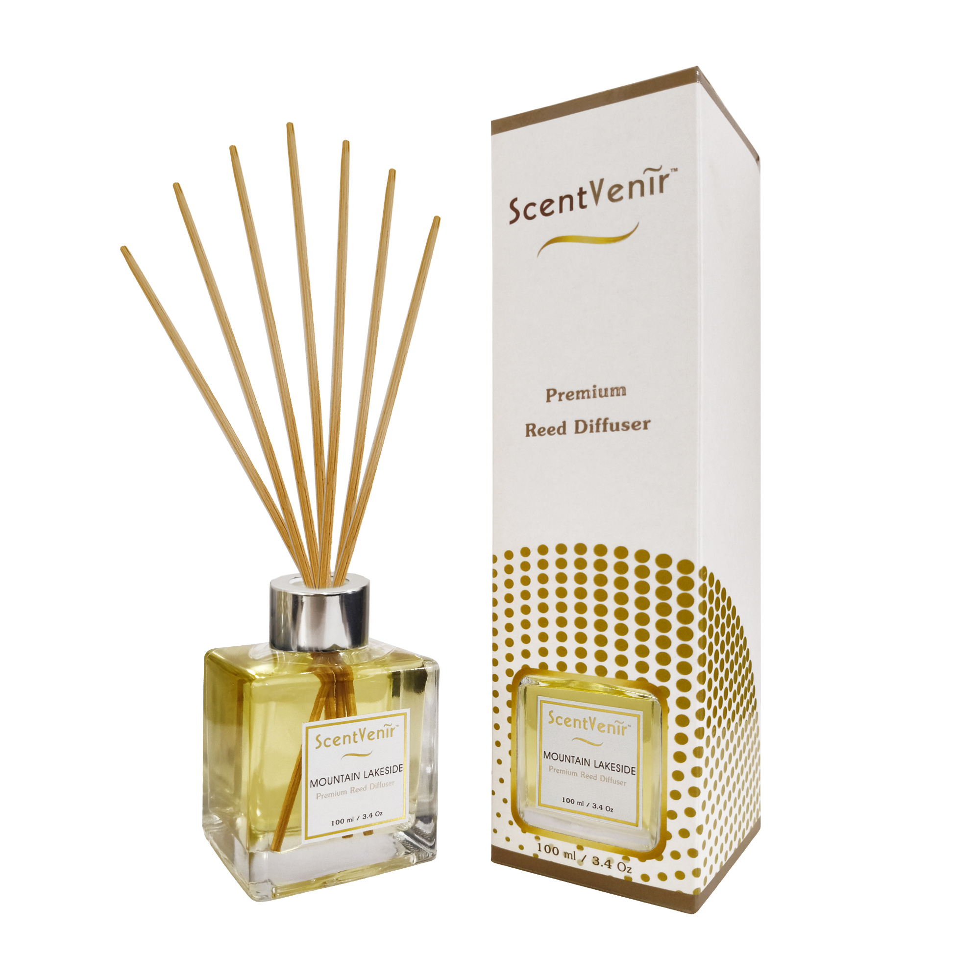 ScentVenir MOUNTAIN LAKESIDE Scent Diffuser น้ำหอมกระจายกลิ่น น้ำหอมปรับอากาศ ไม้หวาย ก้านไม้ ก้านหวาย ก้านไม้หอม กลิ่น เม้าท์เท่น เลคไซด์ สัมผัสกับกลิ่นแห่งขุนเขา ทะเลสาป หอมสะอาด สดชื่น, เย็นสบาย อโรม่า สูตรน้ำมันหอมระเหยแท้กับหัวน้ำหอมเกรดสูง ขนาด 100m