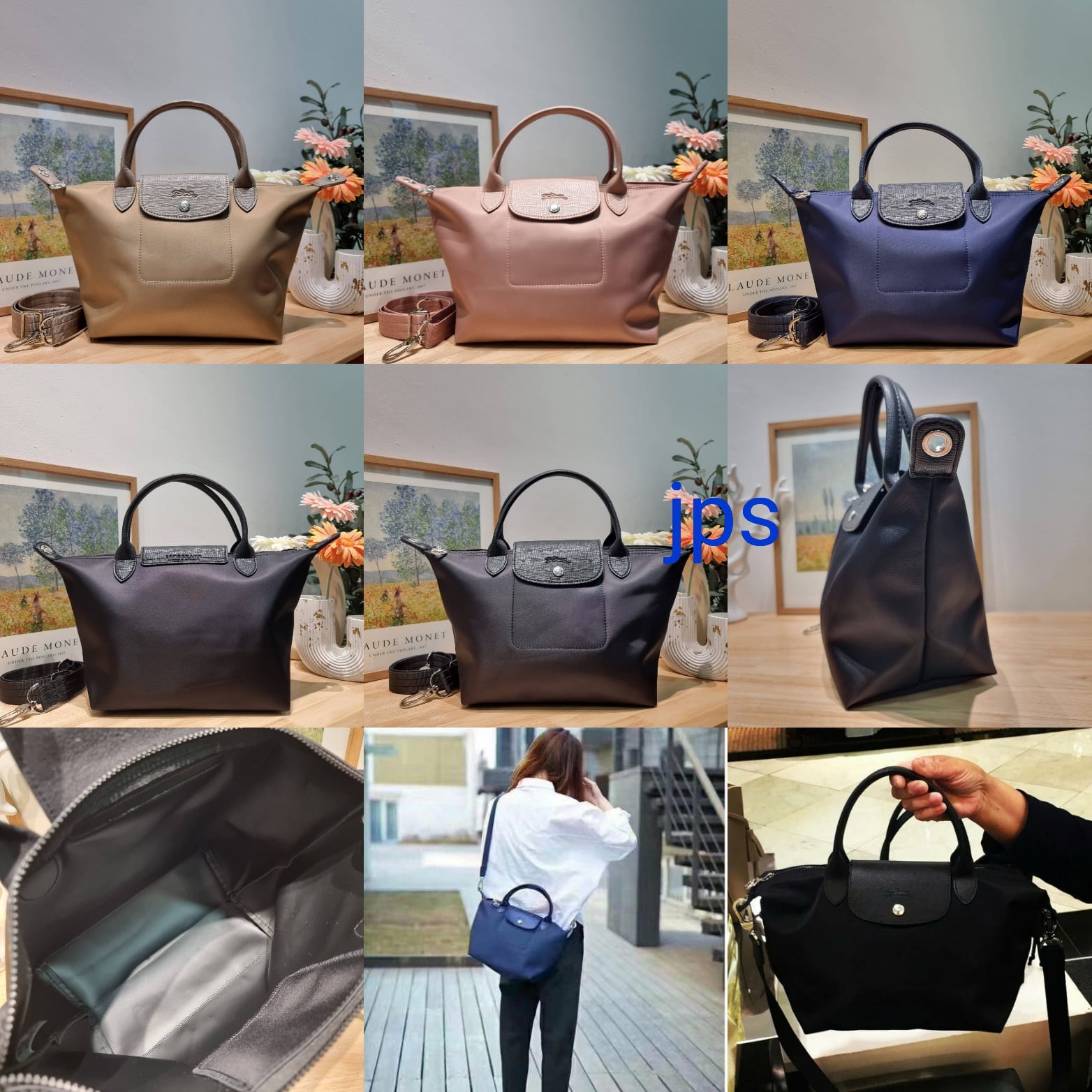 กระเป๋าสะพายไฮโซแบรนด์เนมลอมฌอมป์หูสั้นSizeS 9*14.5 นิ้ว กันน้ำได้ จุของได้เยอะ สีกรม เบจครีม ชมพู ดำ Longchamp le pliage neo S tote bag