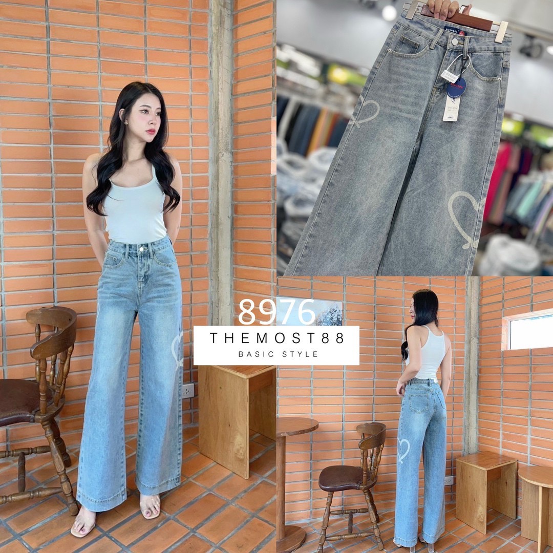 #8976 กางเกงทรงกระบอกใหญ่ เอวสูงปรี๊ดผ้าไม่ยืด งานแต่งฟอกหัวใจข้าง น่ารักๆ ปลายขาเย็บเก็บ งานฟอกอ่อนๆ จับแมชได้ชิวๆหลายลุกข์เลยจ้า