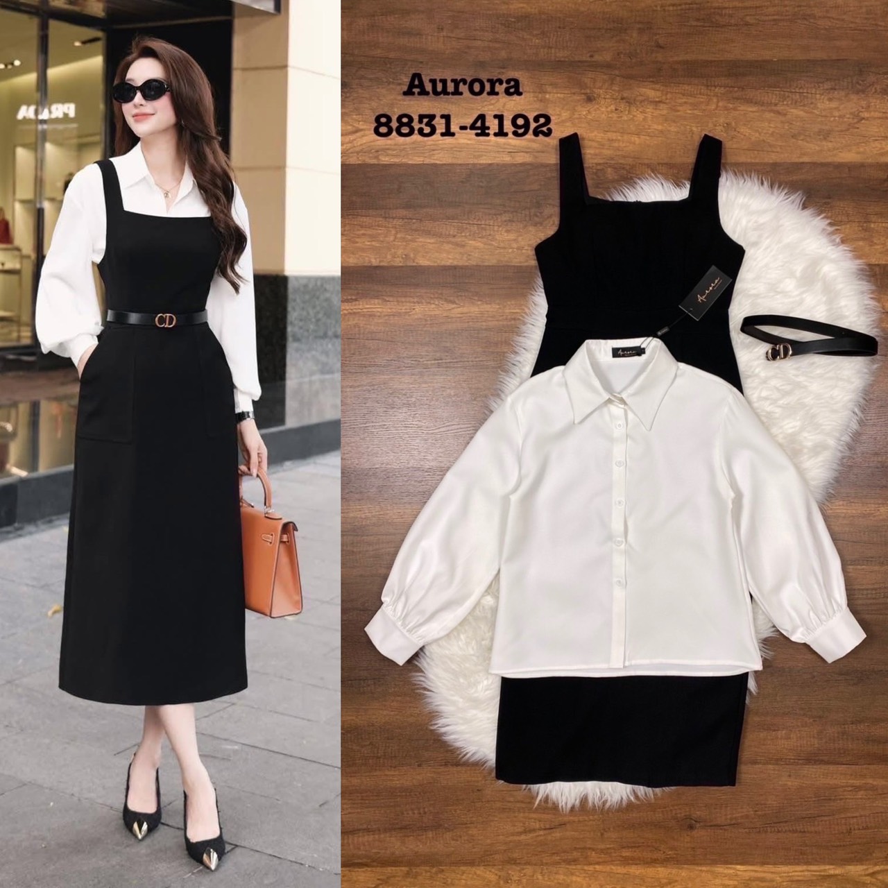 ชุดเซต 3ชิ้น เสื้อเชิ้ตทรงใส่สบายๆ กระดุมหน้าใช้งานได้จริง เนื้อผ้าหนานุ่ม รีดง่าย ++เดรสสีดำตัวยาว สวยแมชกันไดัลุคติดแกรม อกมีฟองน้ำเพื่อทรงสวย ซับในอย่างดีทั้งตัว ซิปหลัง ++เข็มขัดหนังสีดำ อะไหล่สีทองสวยหรู