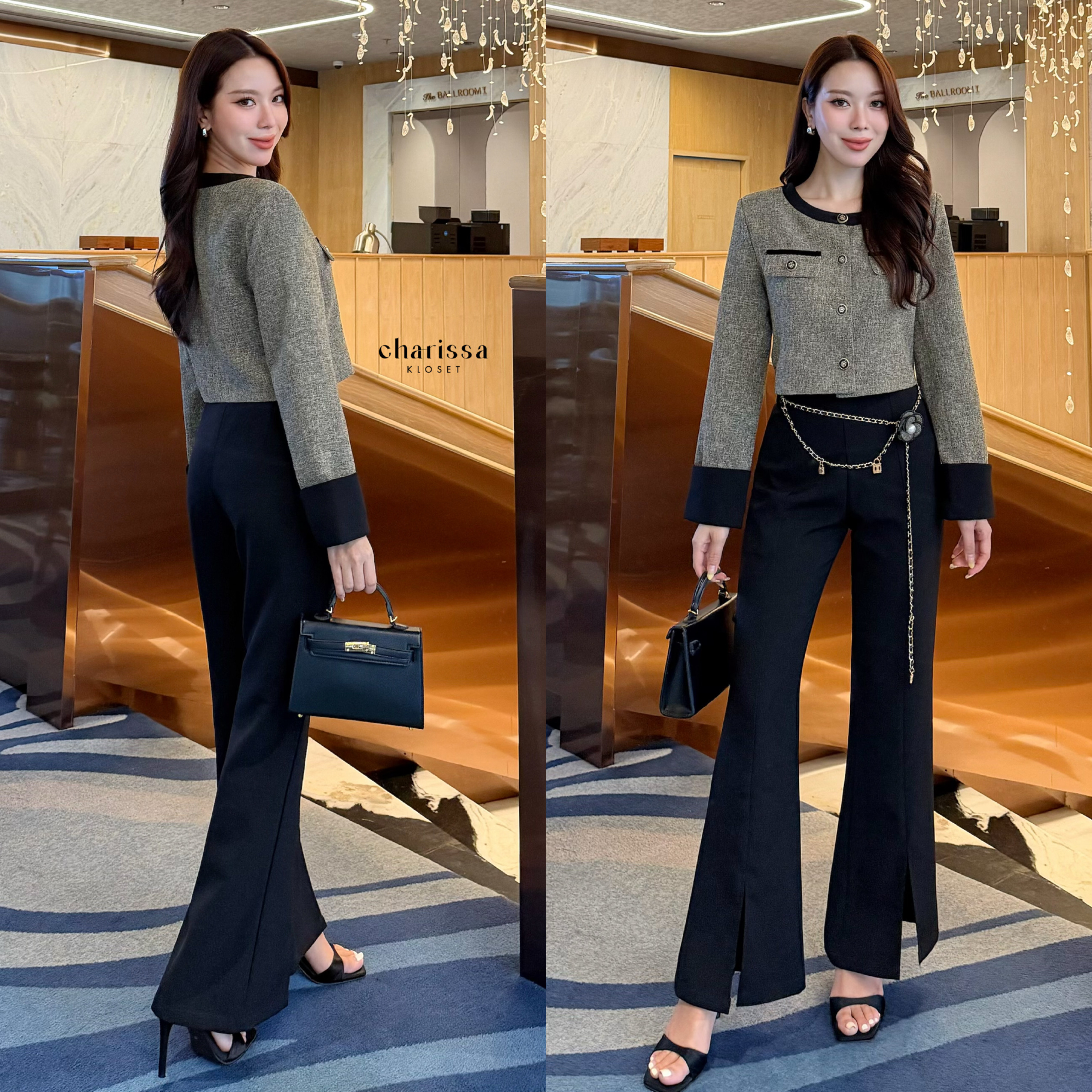 Tag: CHARISSA KLOSET 📌เซ็ท 4 ชิ้น: เสื้อทวิต+กางเกง+เข็มขัด+เข็มกลัดดอกไม้