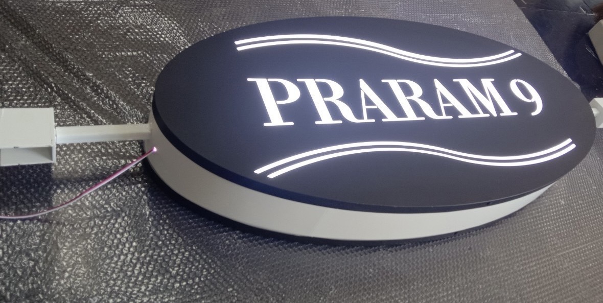 กล่องไฟซิงค์ฉลุไฟออก2ด้าน กล่องไฟติดหน้าร้าน