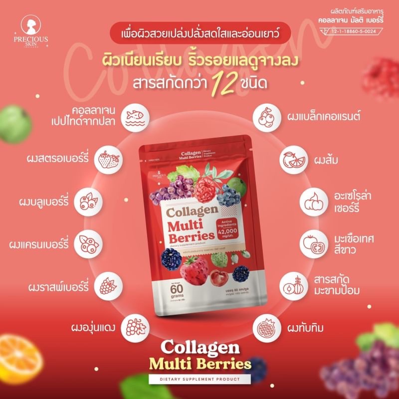 (1 แถม 1) Collagen Multi Berries แถม Multi Fiber DTX คอลลาเจน มัลติ เบอร์ แถม มัลติ ไฟเบอร์ ดีที ช่วยขับถ่าย ควบคุมนน.
