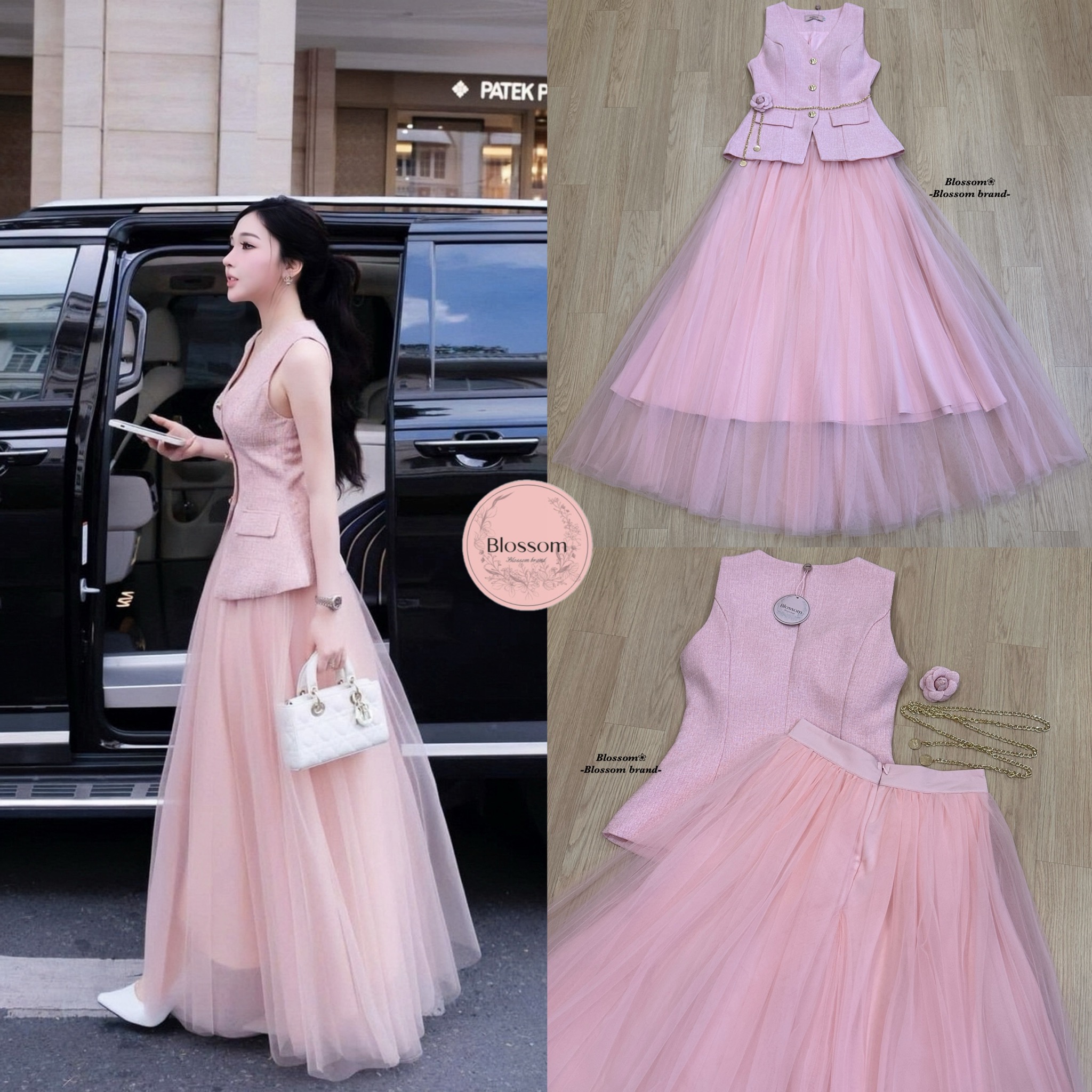 Setเสื้อแขนกุด แต่งกระดุมสีทองด้านหน้า เนื้อผ้าทวิตไม่หนามาก มีฟองน้ำในตัว แมทช์กับกระโปรงยาวพองสวย มีเข็มขัดโซ่ดอกไม้แถมให้ด้วยนะคะ เนื้อผ้า แพทเทรินสวยสุดๆ ใส่แล้วเป๊ะมาก ใส่ได้ทุกโอกาศ เรียบหรูแต่ดูแพงมากคะ