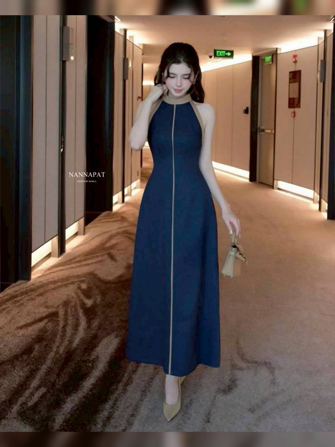เดรส ยาว TAG :: NANNAPAT (NP) งานผ้าสูทดีมากๆ พร้อมซับในยาว มีฟองน้ำอกให้ด้วย เข้ารูปเก็บทรงสวย