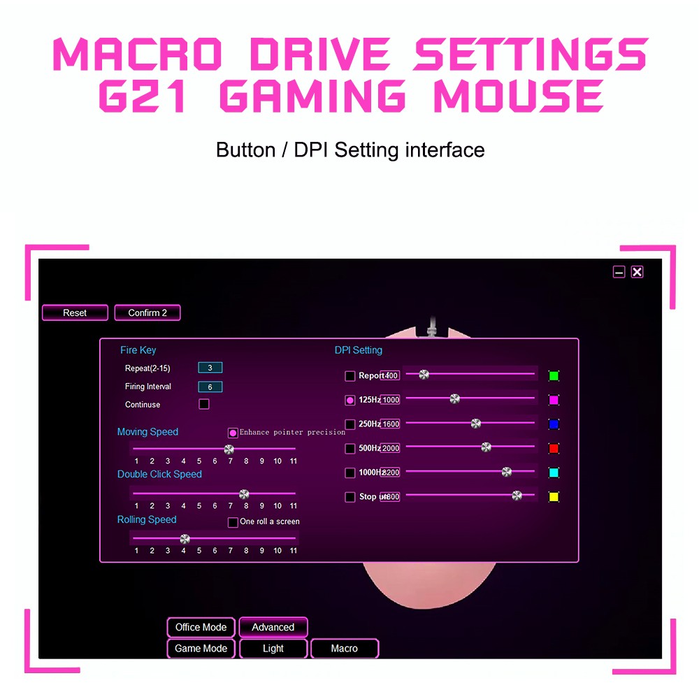 OKER G21 MOUSE MACRO USB 6400DPI ESPORTS PINK SKU-02950